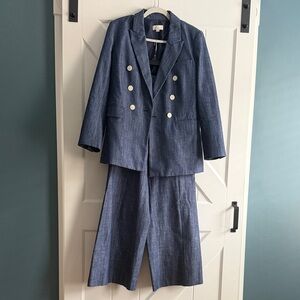 LOFT Blue Double-Breasted Pantsuit - blazer size 6 - pants 4